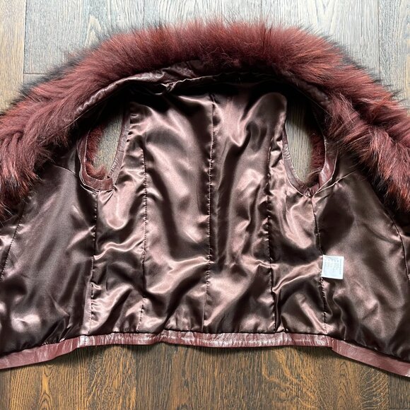 NWOT Burgundy Brown Leather Vest Real Fox Fur S size - Picture 6 of 16
